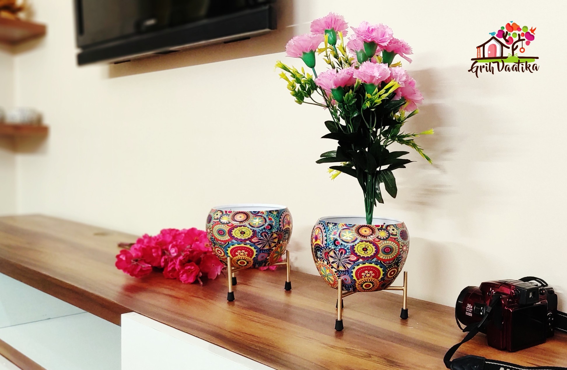 Handcrafted Traditional Multi-Coloured Meena Pot with Stand
