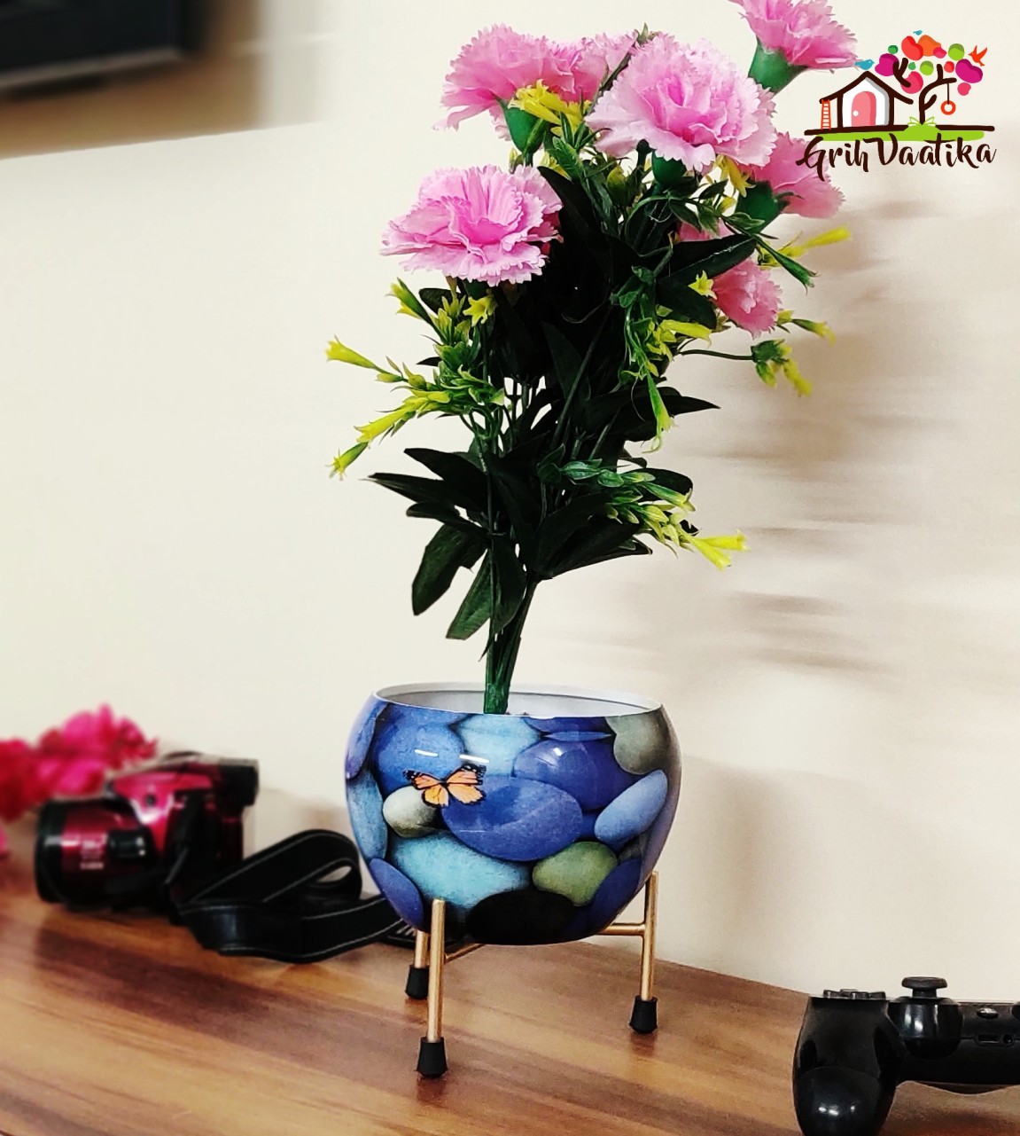 Handcrafted Butterfly Meena Pot with Stand