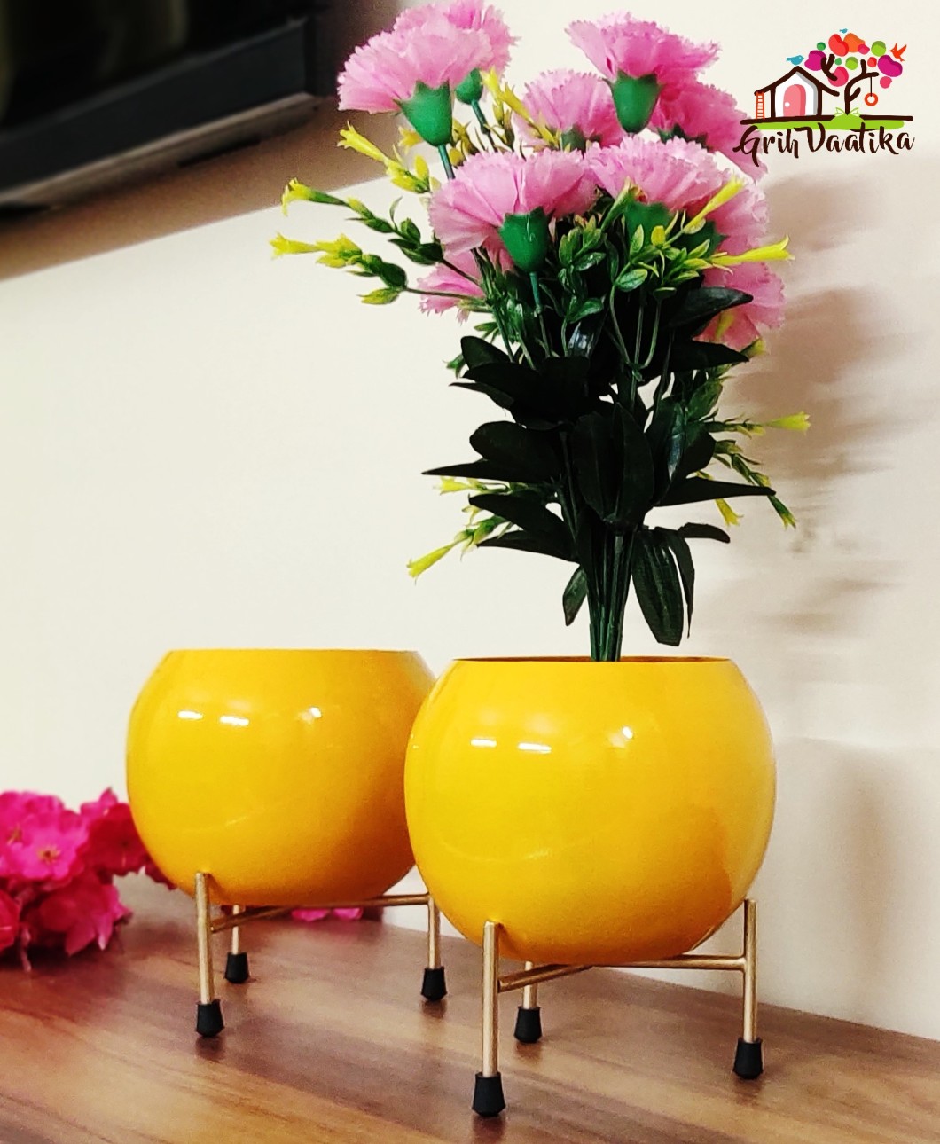 Decorative Lemon Yellow Planter with Stand