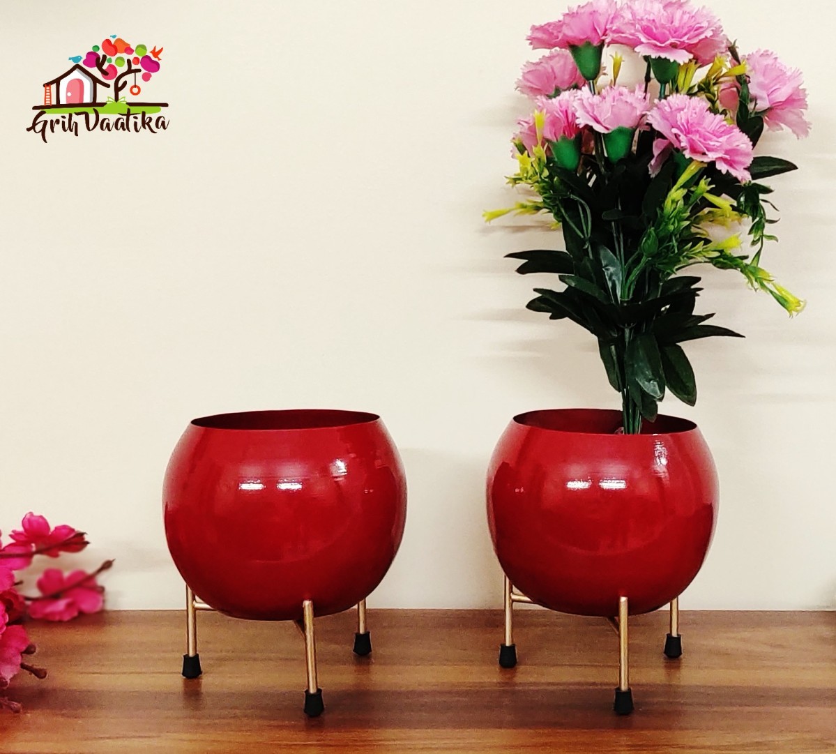 Decorative Passion Red Planter with Stand