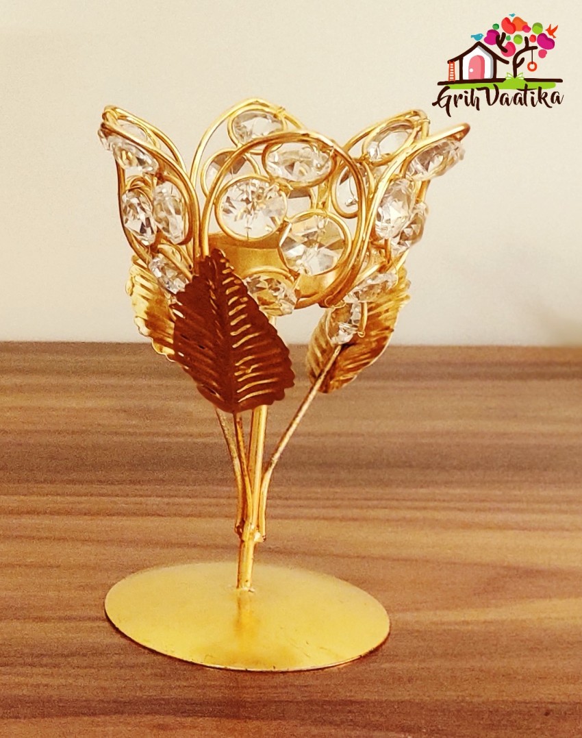 Flower Shaped Crystal T-Light Candle Holder for Home Décor