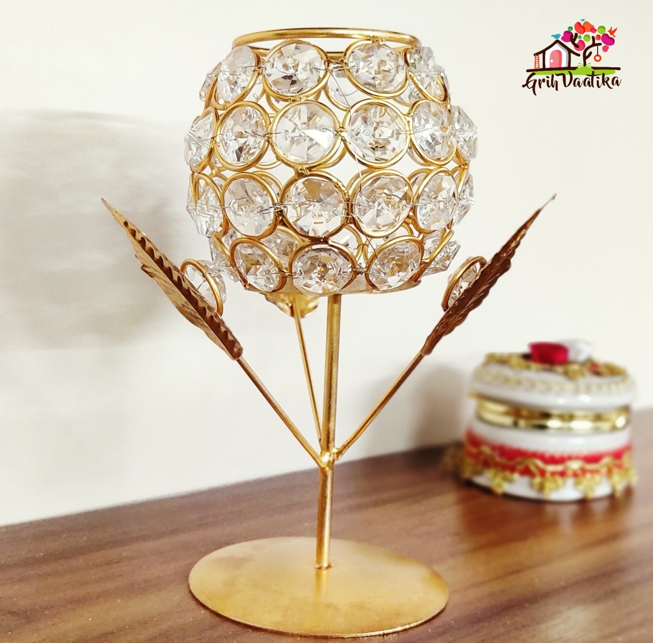 Rose Shaped Crystal T-Light Candle Holder for Home Décor