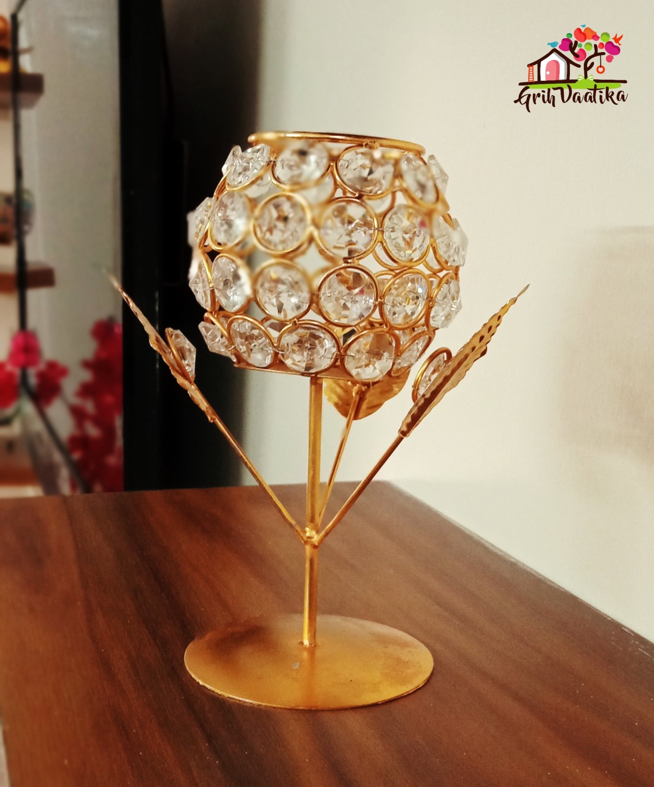 Rose Shaped Crystal T-Light Candle Holder for Home Décor