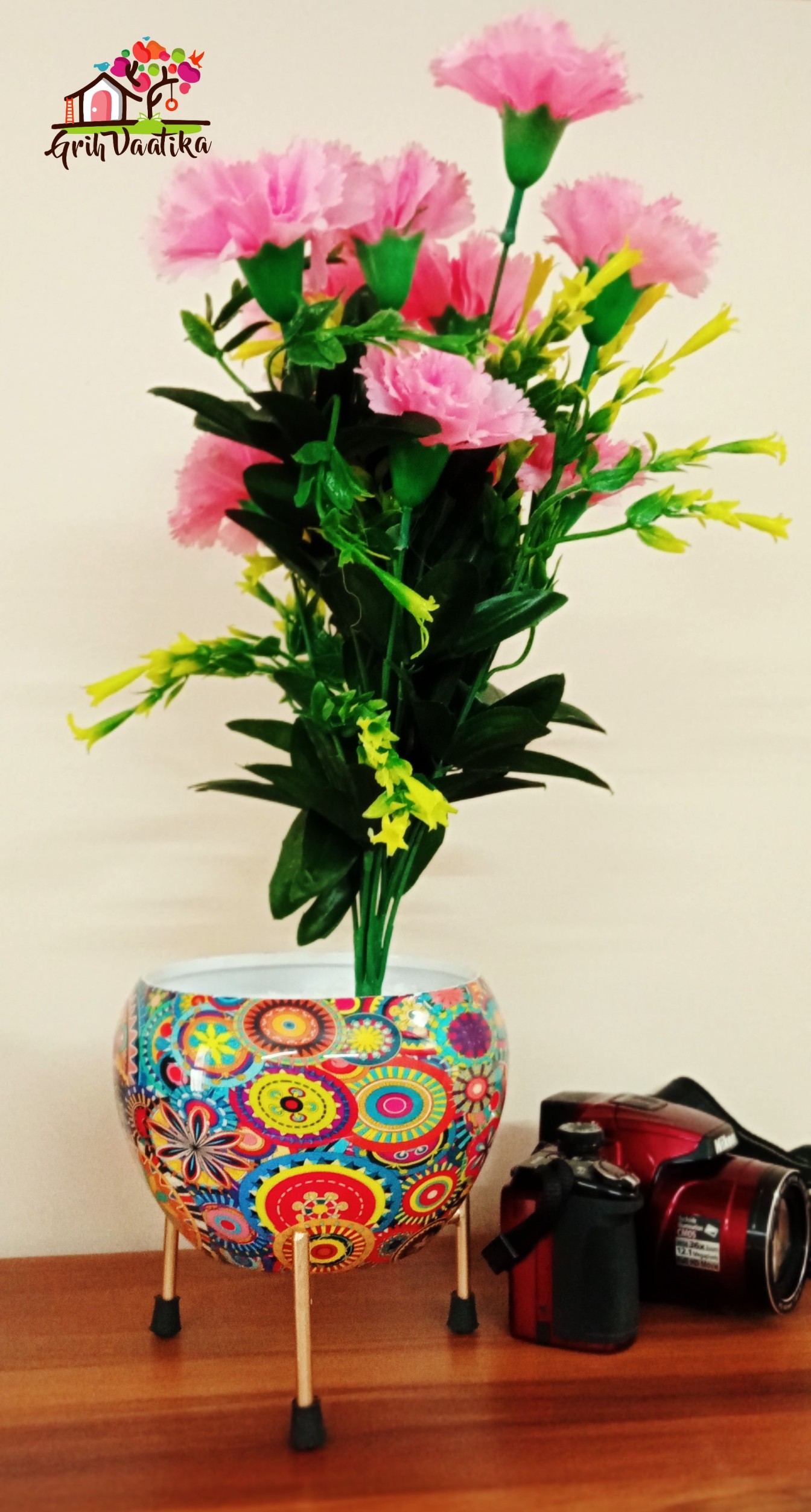 Handcrafted Traditional Multi-Coloured Meena Pot with Stand