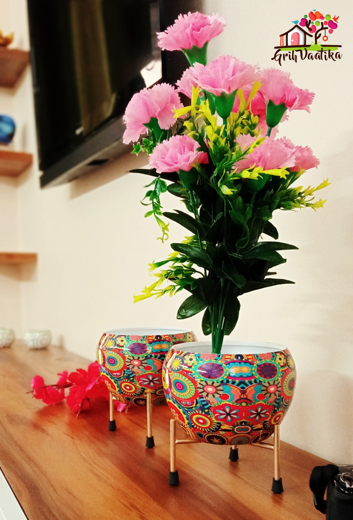 Handcrafted Traditional Multi-Coloured Meena Pot with Stand