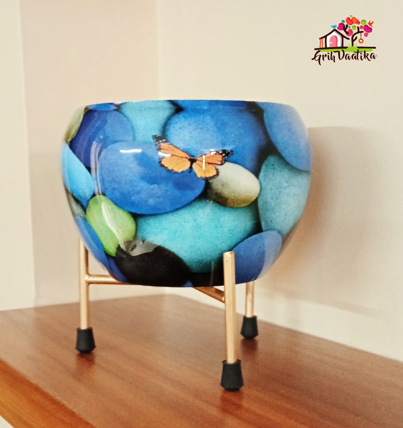 Handcrafted Butterfly Meena Pot with Stand