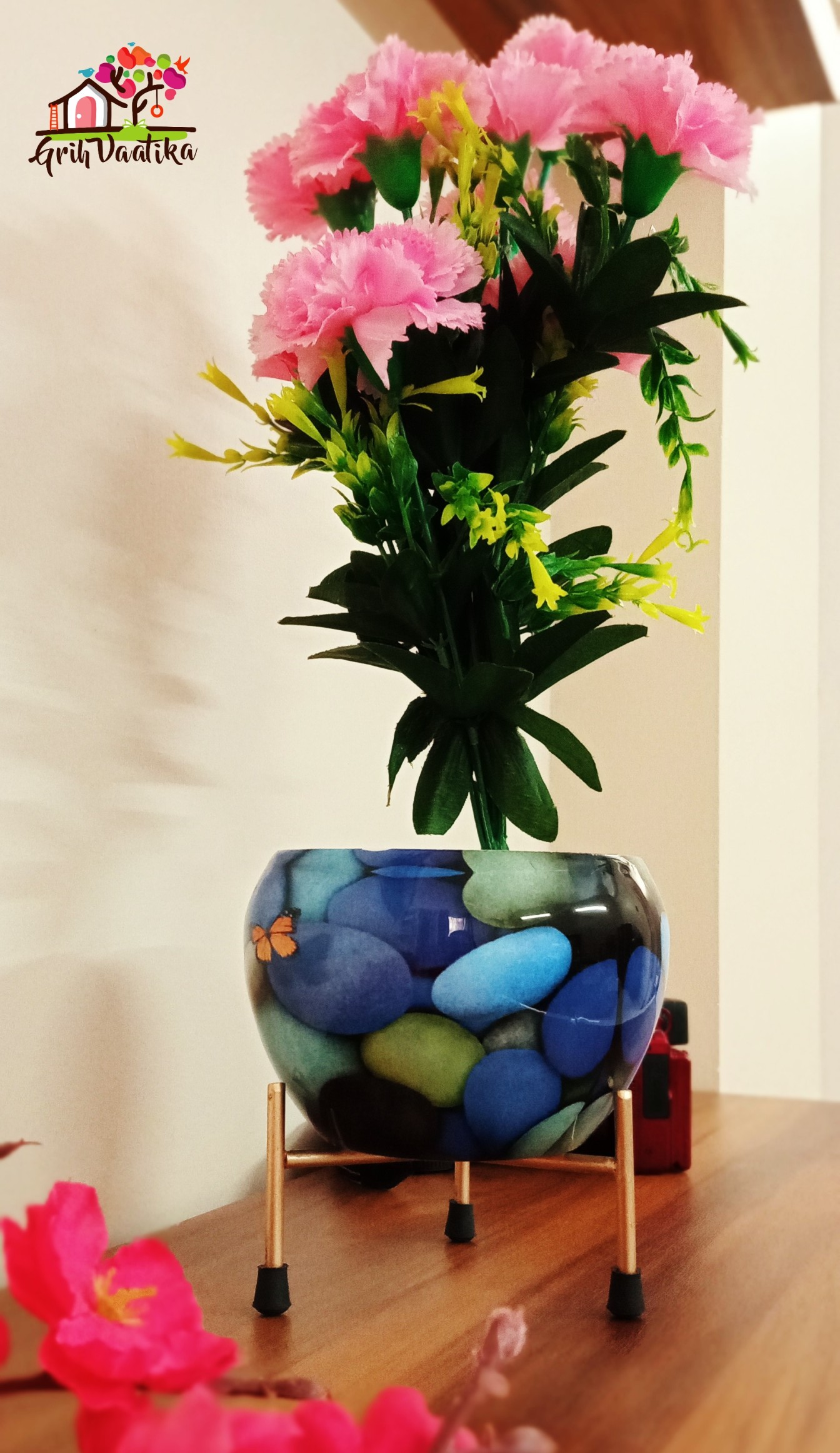 Handcrafted Butterfly Meena Pot with Stand