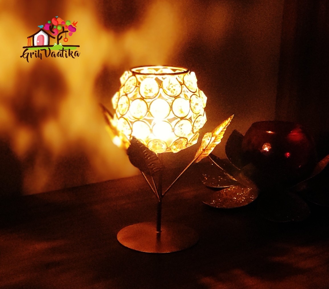 Rose Shaped Crystal T-Light Candle Holder for Home Décor