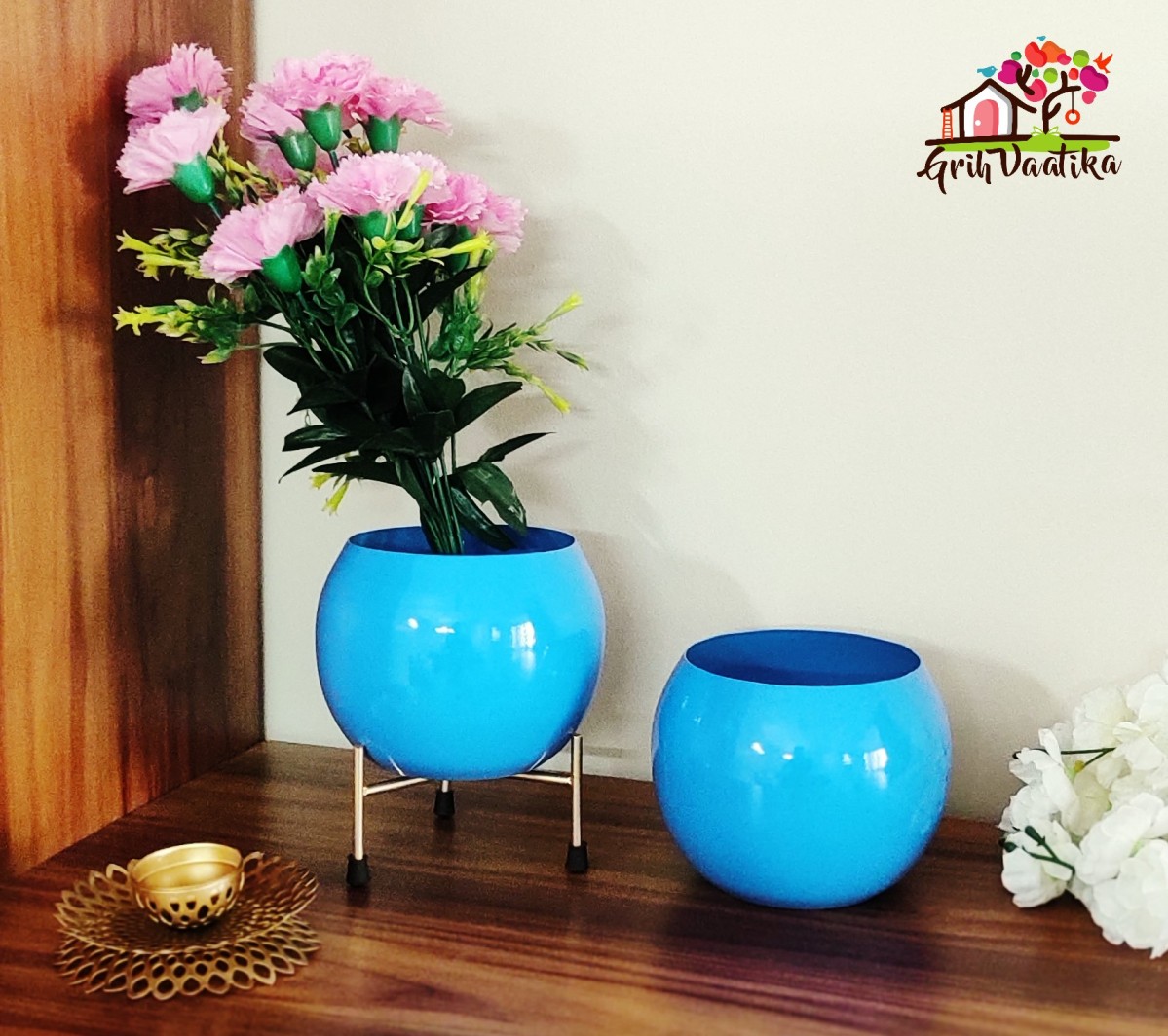 Decorative Sky Blue Planter with Stand