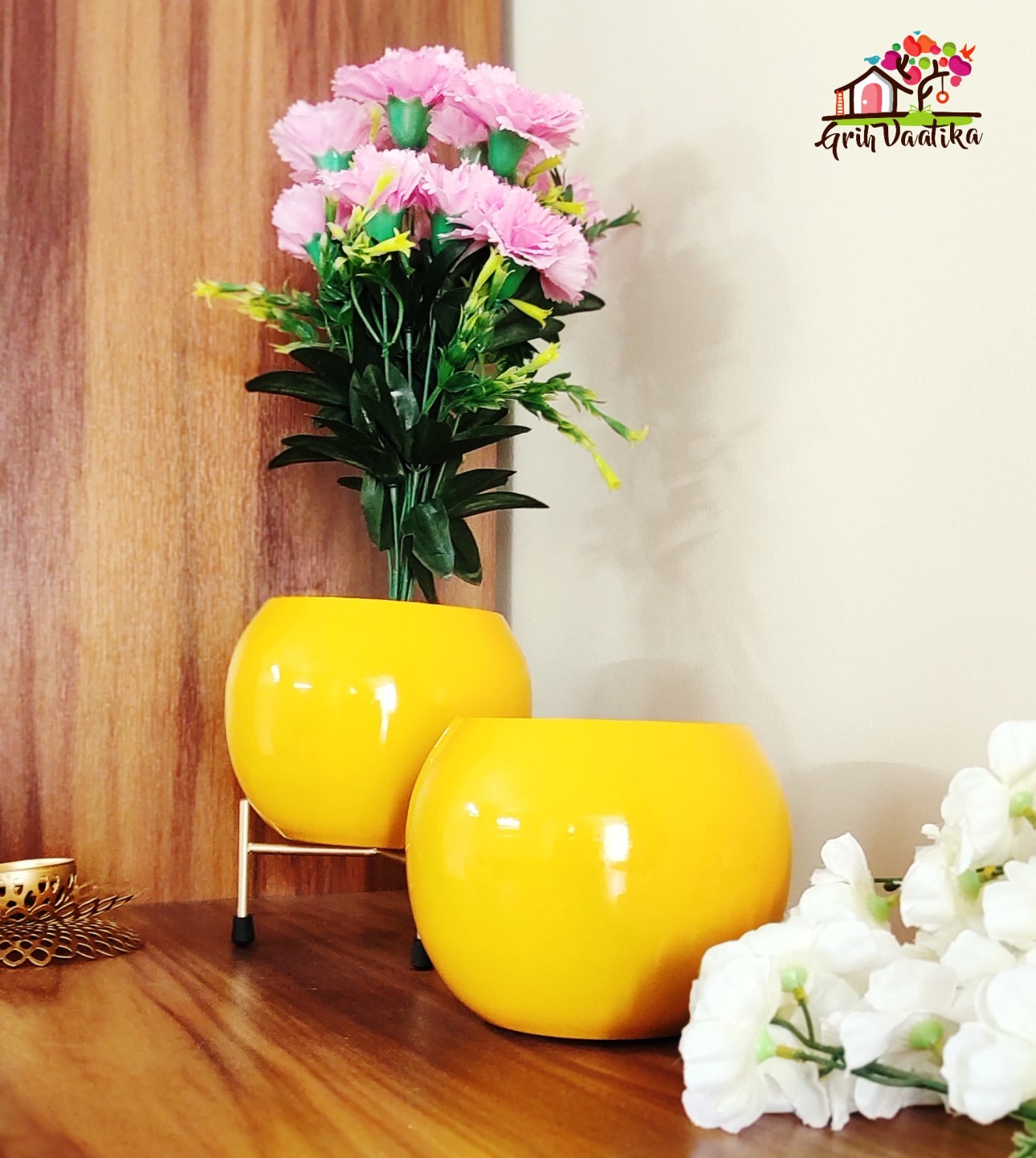 Decorative Lemon Yellow Planter with Stand