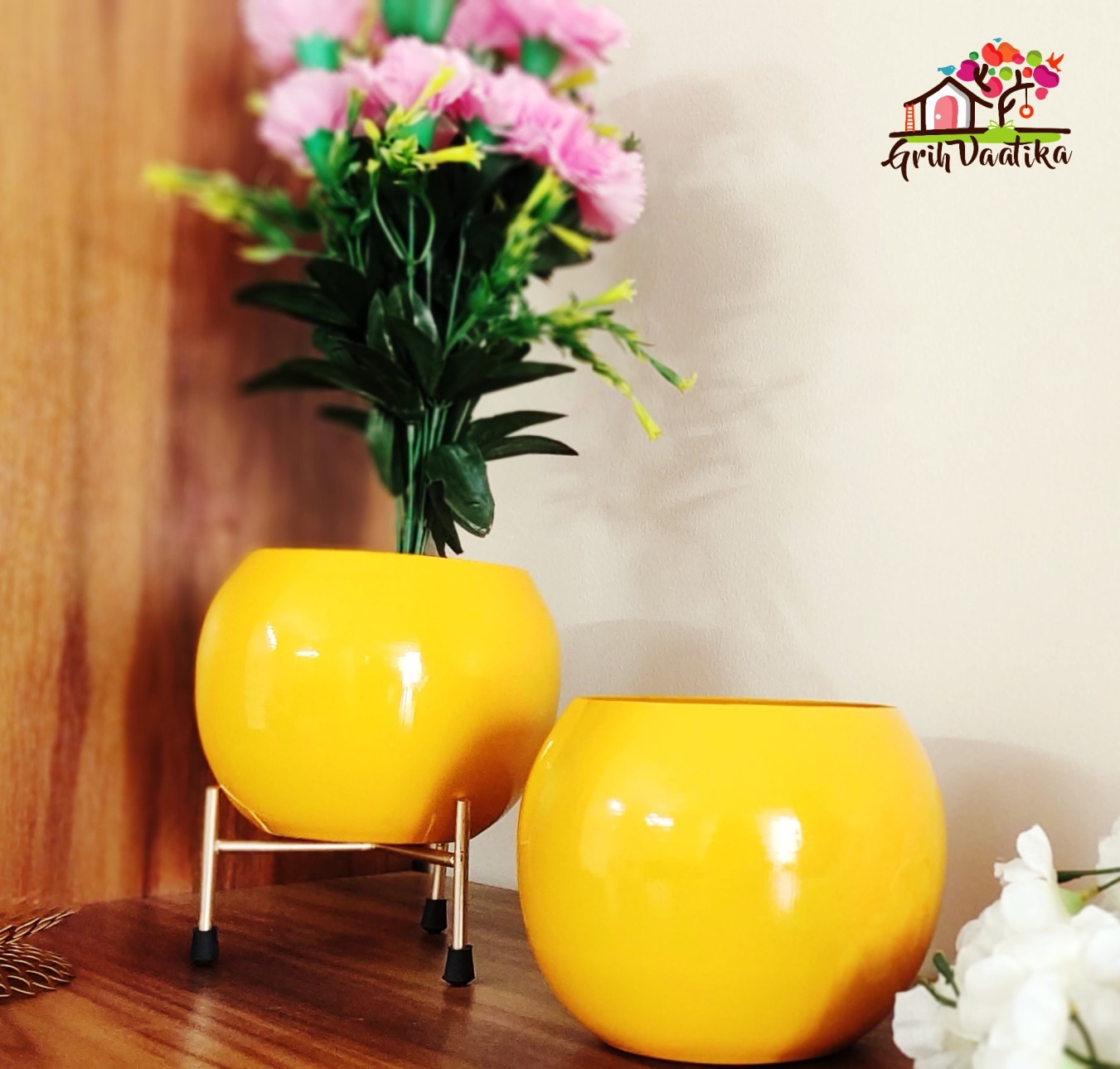 Decorative Lemon Yellow Planter with Stand