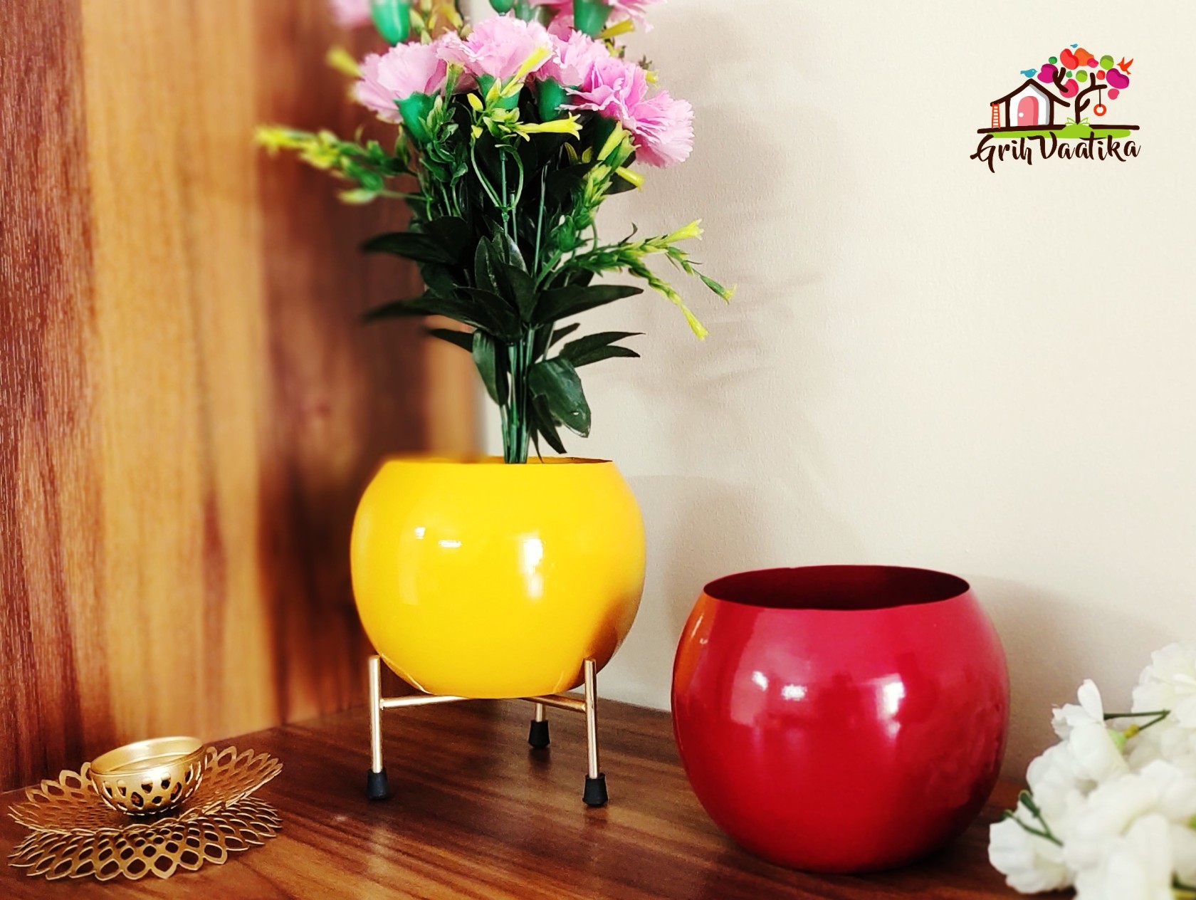Decorative Lemon Yellow Planter with Stand