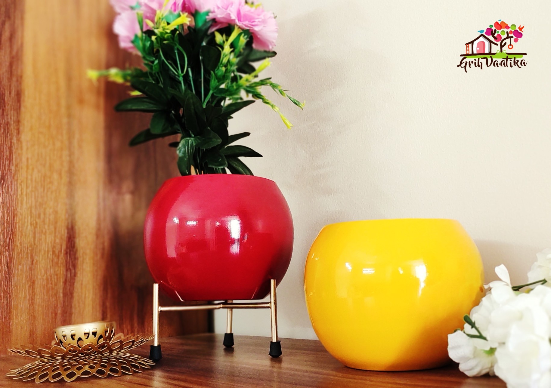 Decorative Passion Red Planter with Stand