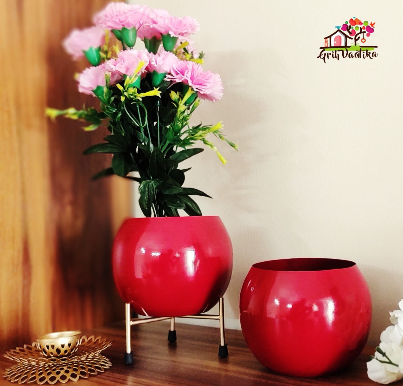 Decorative Passion Red Planter with Stand