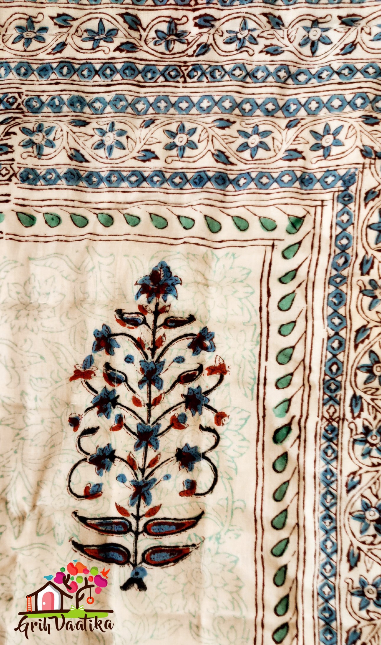 White and Blue Cotton Double Bed Jaipuri Razaai - Reversible