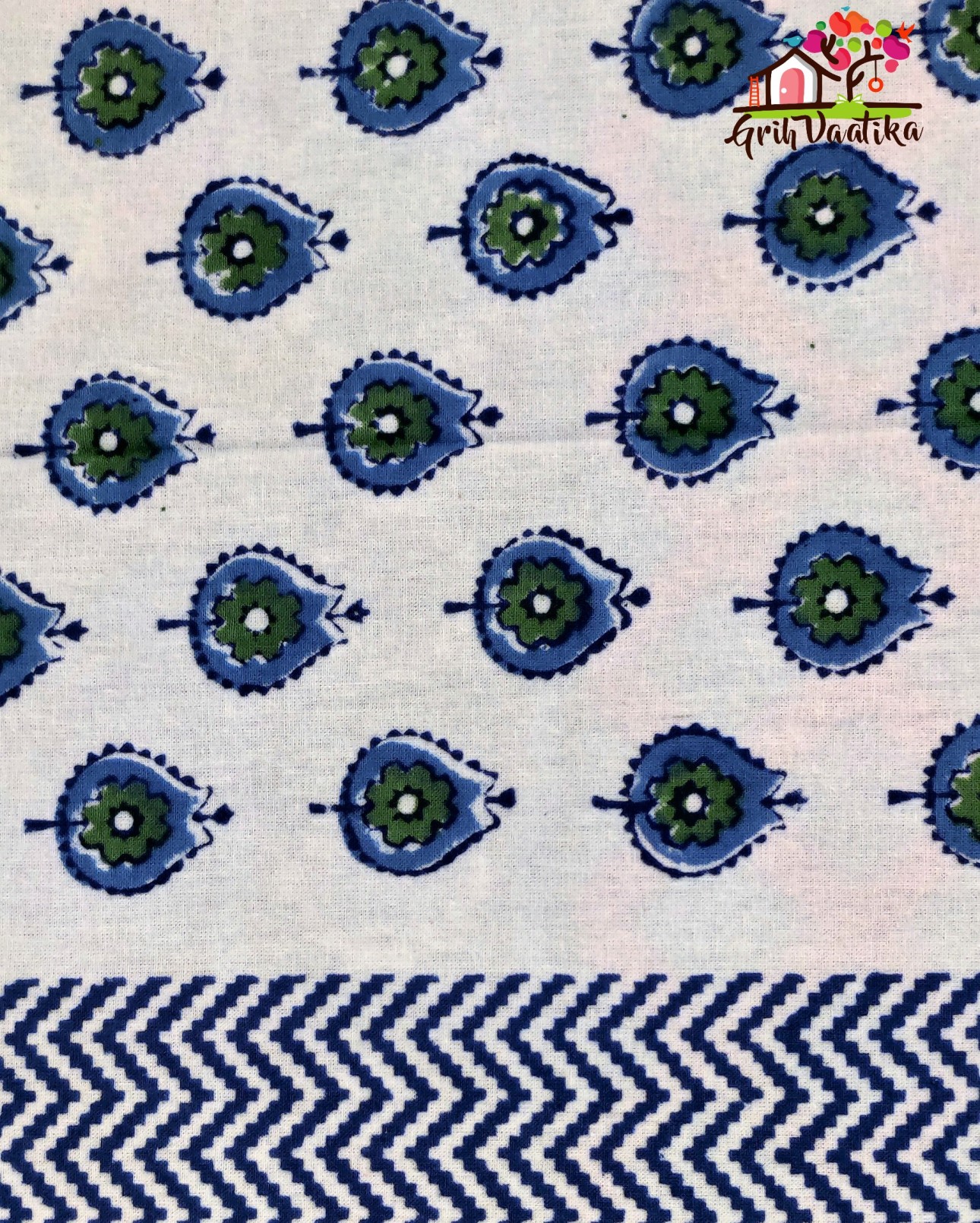 White and Indigo Blue Premium Cotton Hand Block Print Bedsheet
