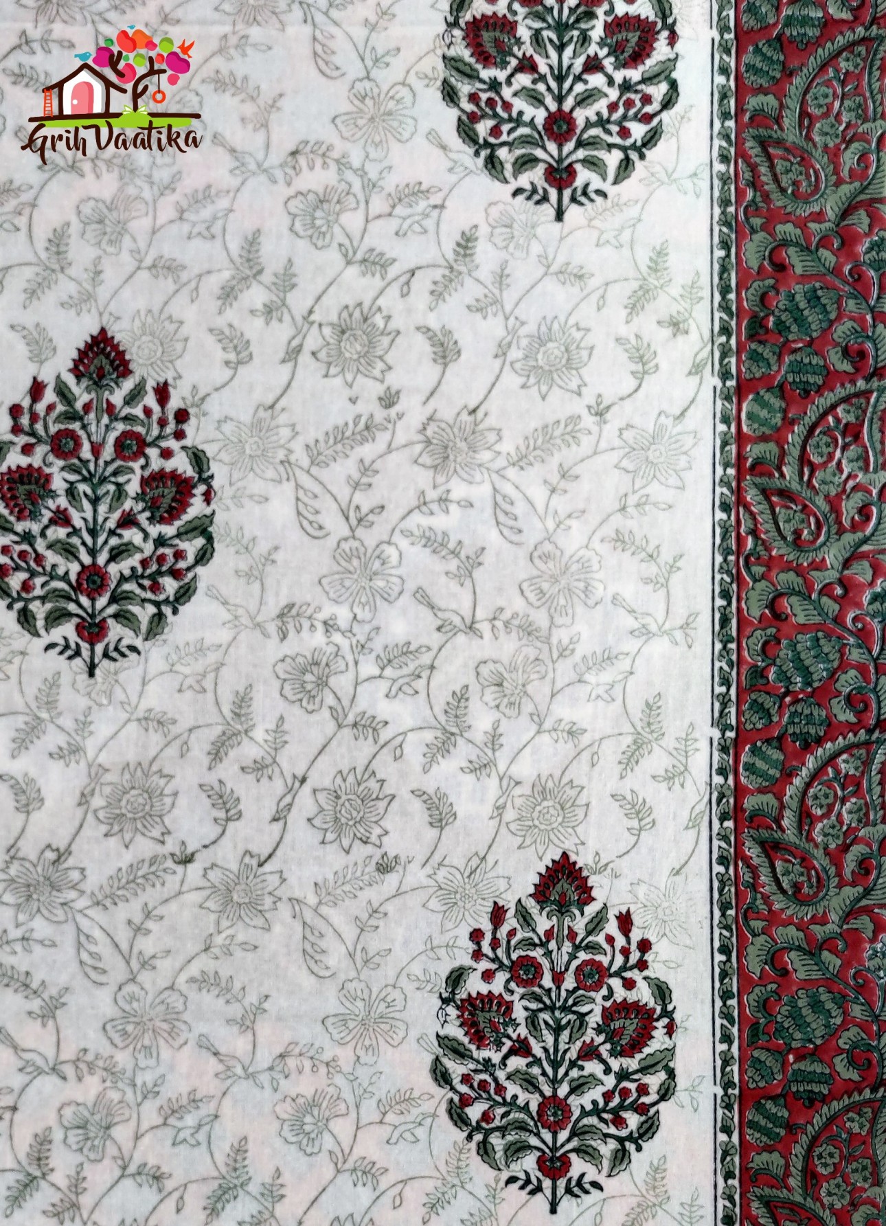 Subtle Red Boota and Jaal Premium Cotton Hand Block Printed Bedsheet