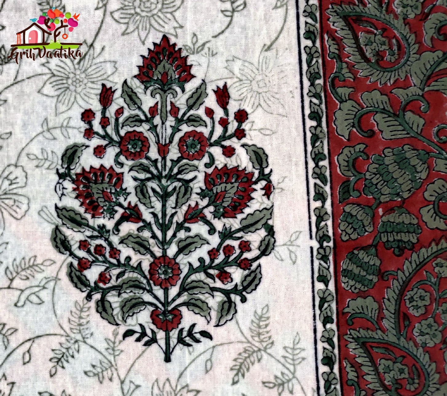 Subtle Red Boota and Jaal Premium Cotton Hand Block Printed Bedsheet
