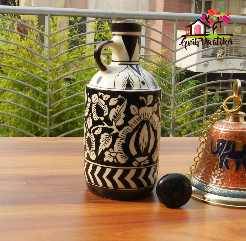 Black and White, Mughal Art Handcrafted Ceramic Multipurpose Bottle
