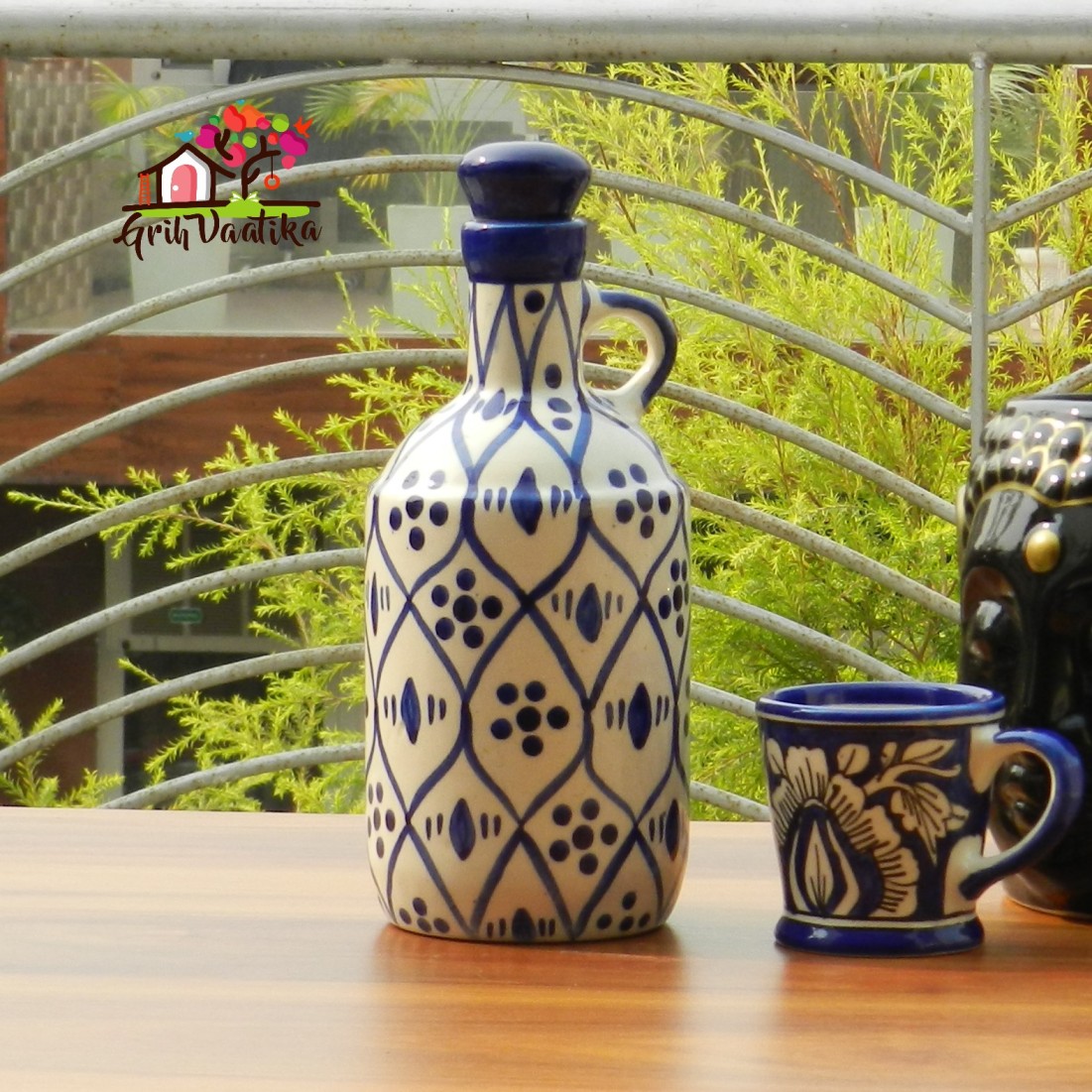 Blue Dots Mughal Art Handcrafted Ceramic Multipurpose Bottle