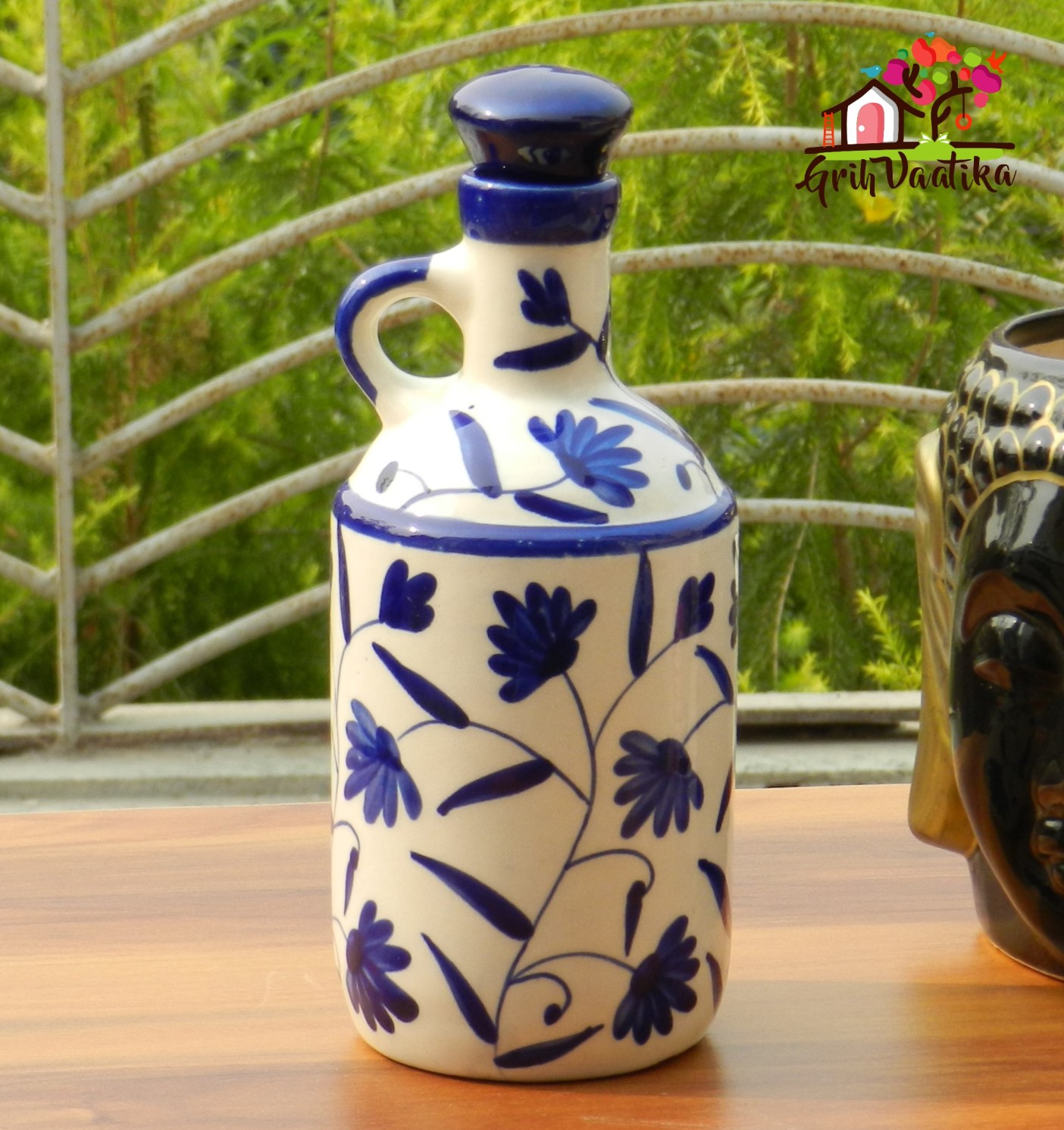 Blue and White Mughal Art Handcrafted Ceramic Multipurpose Bottle
