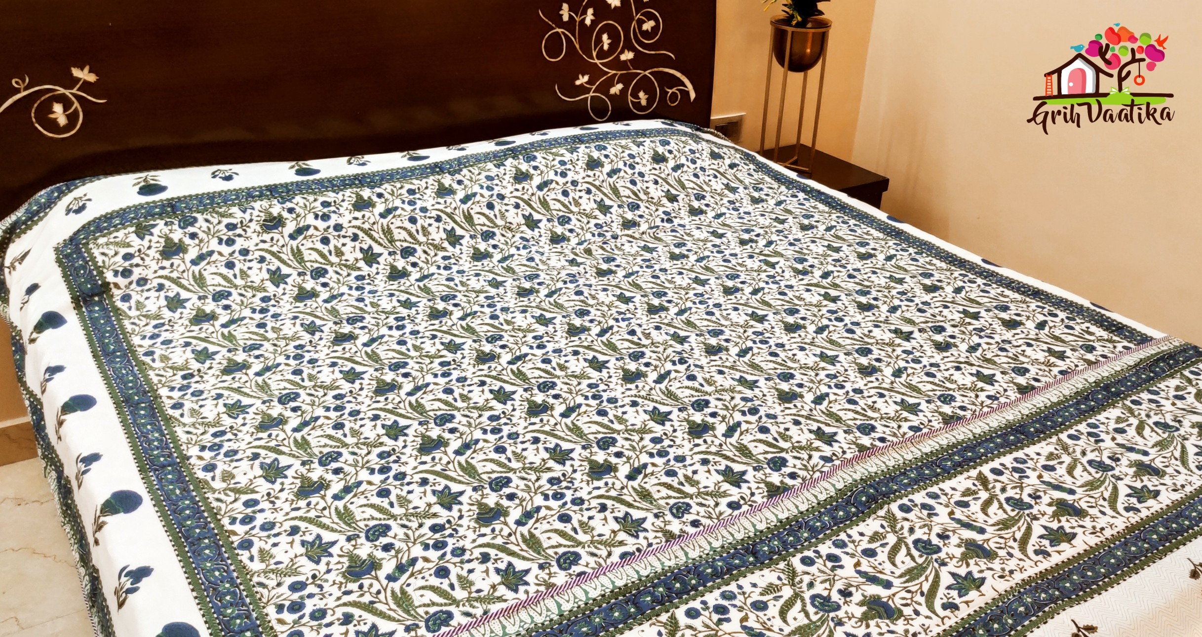 Reversible Elegant Floral Jaal and Motifs Cotton Double Bed Dohar