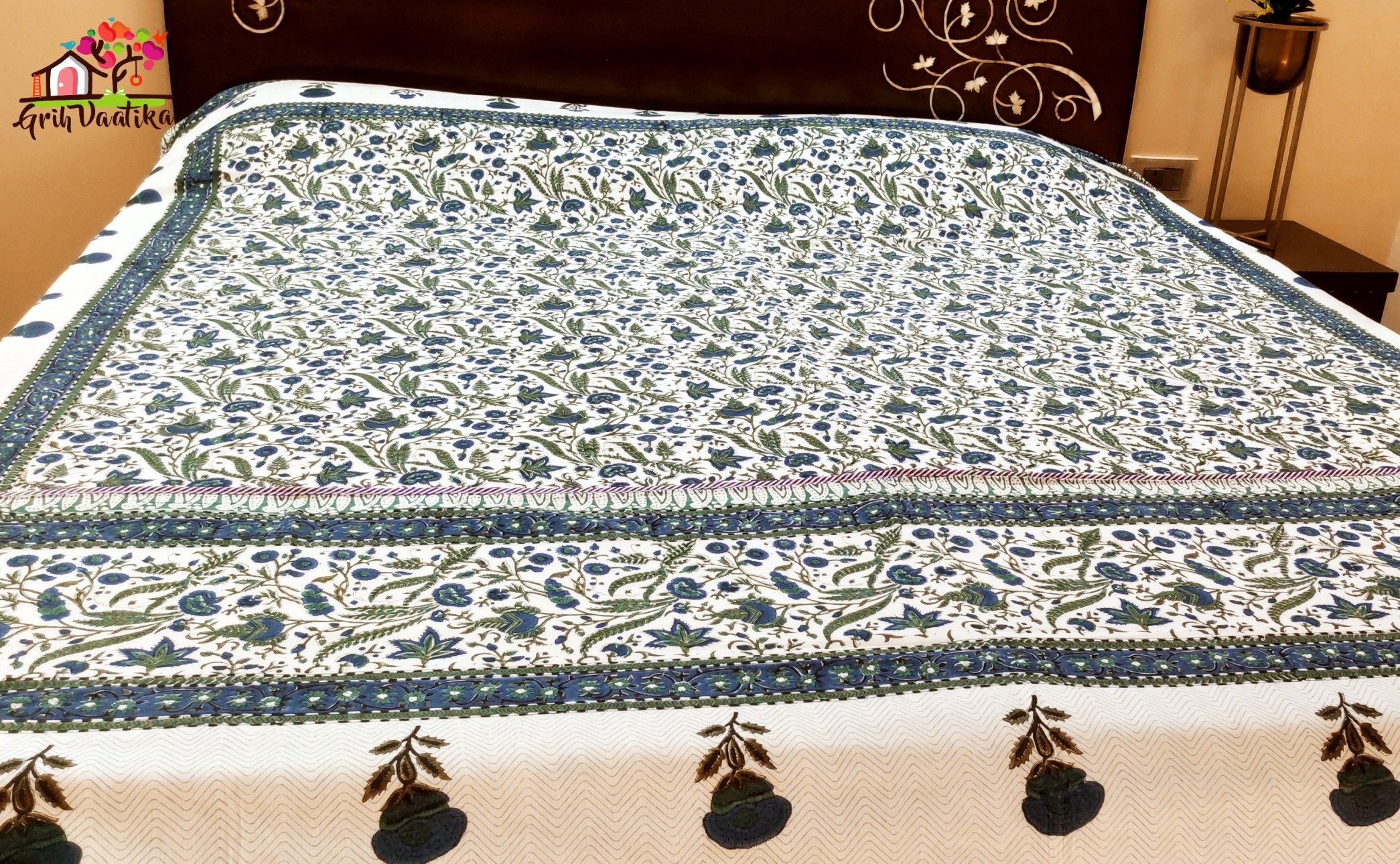 Reversible Elegant Floral Jaal and Motifs Cotton Double Bed Dohar