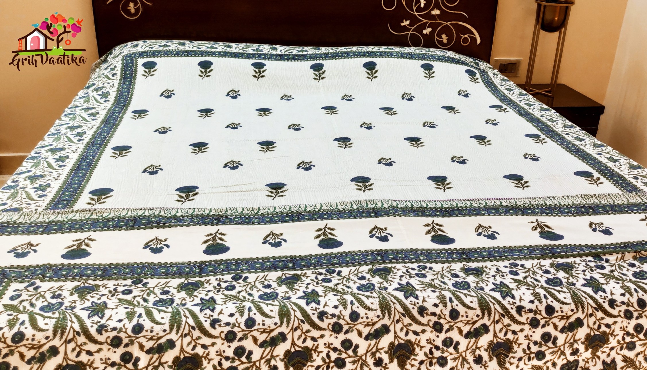 Reversible Elegant Floral Jaal and Motifs Cotton Double Bed Dohar