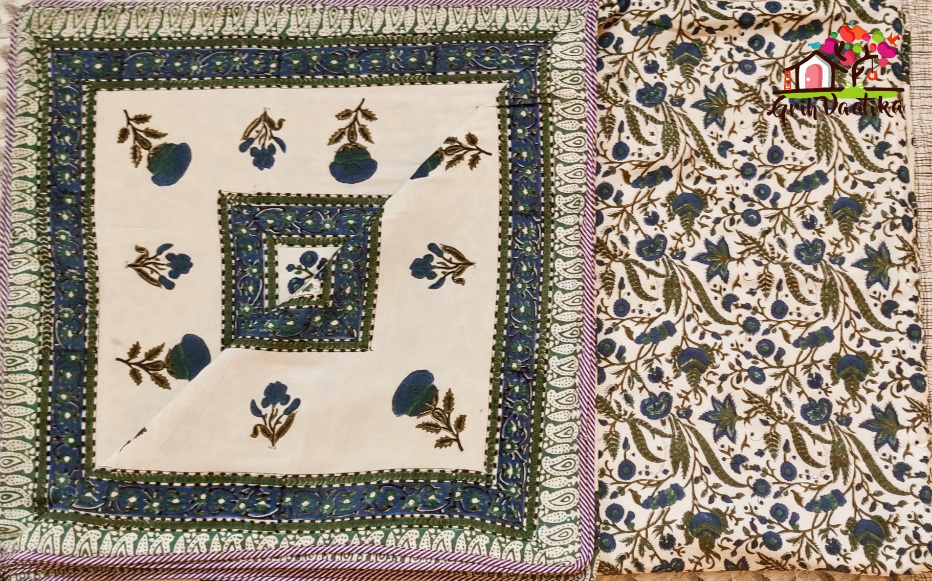 Reversible Elegant Floral Jaal and Motifs Cotton Double Bed Dohar