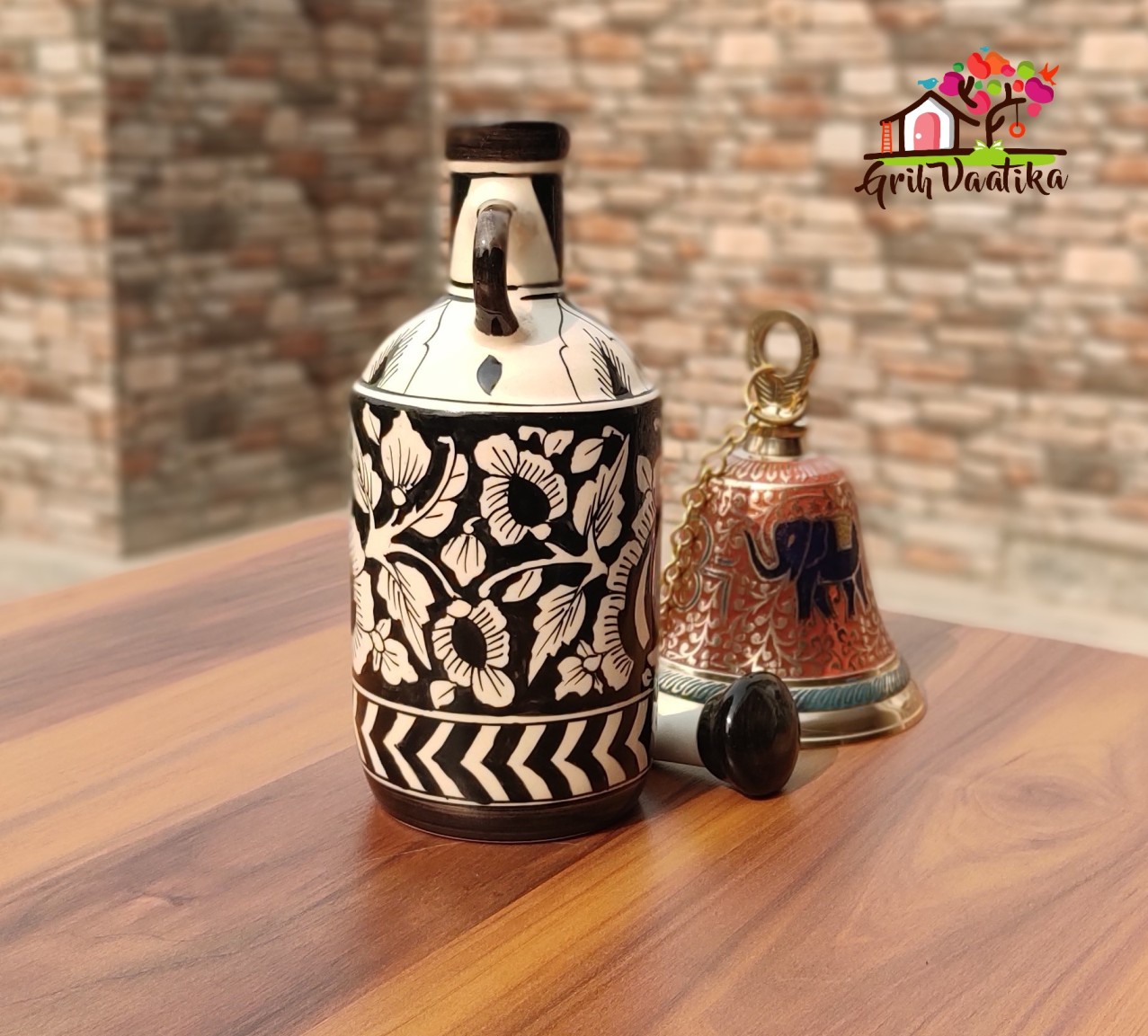 Black and White, Mughal Art Handcrafted Ceramic Multipurpose Bottle