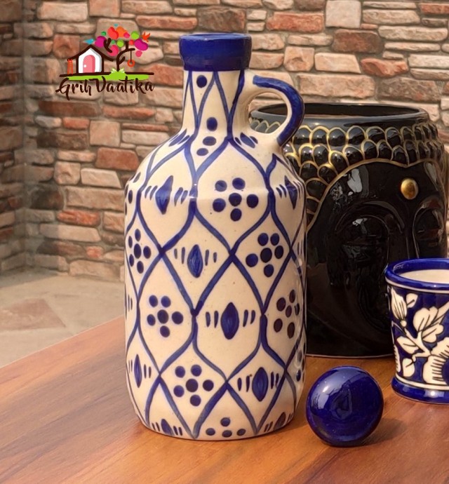Blue Dots Mughal Art Handcrafted Ceramic Multipurpose Bottle