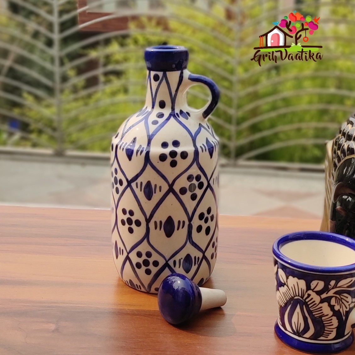 Blue Dots Mughal Art Handcrafted Ceramic Multipurpose Bottle