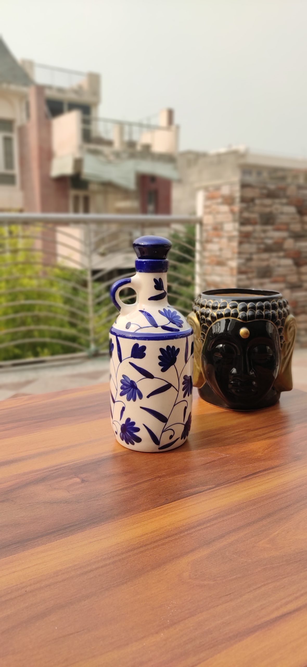 Blue and White Mughal Art Handcrafted Ceramic Multipurpose Bottle