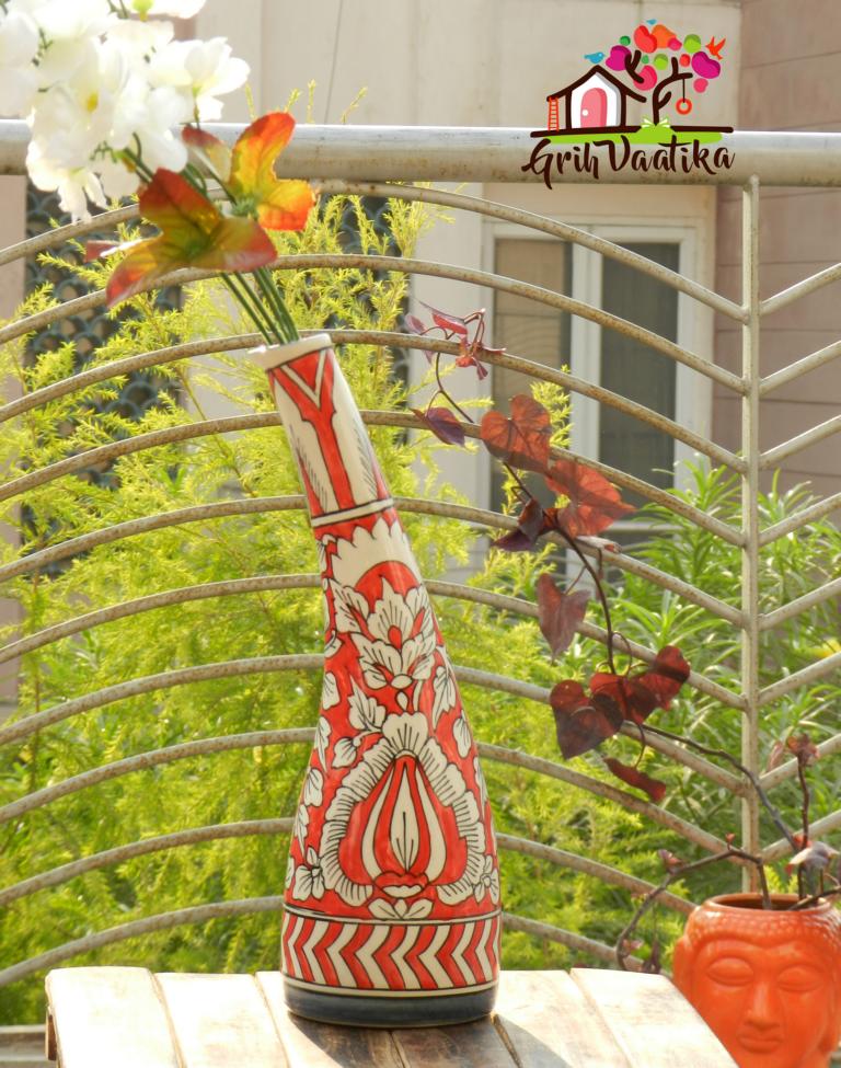 Elegant Handcrafted Rustic Red Tilted Ceramic Flower Vase