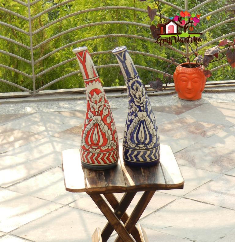 Elegant Handcrafted Rustic Red Tilted Ceramic Flower Vase