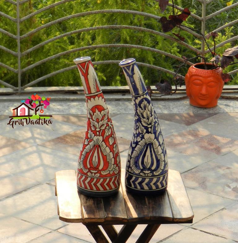 Elegant Handcrafted Rustic Red Tilted Ceramic Flower Vase