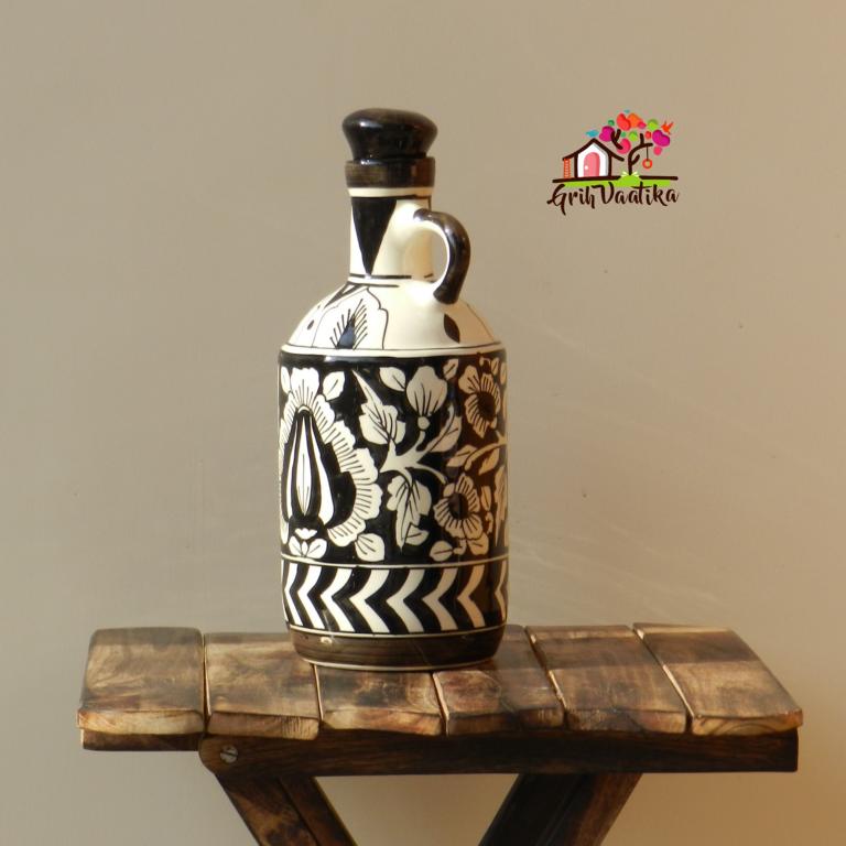 Black and White, Mughal Art Handcrafted Ceramic Multipurpose Bottle