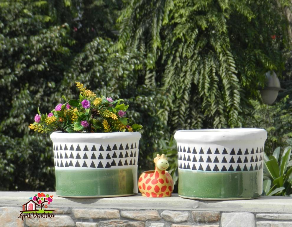 Beautiful Green and White Ceramic Planter