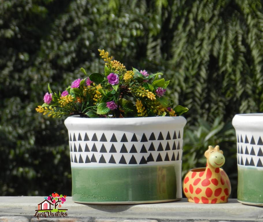 Beautiful Green and White Ceramic Planter