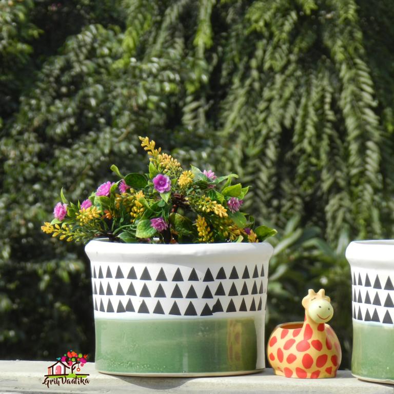 Beautiful Green and White Ceramic Planter