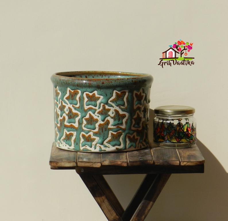 Beautiful Green and Brown Ceramic Planter