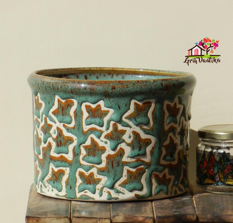Beautiful Green and Brown Ceramic Planter
