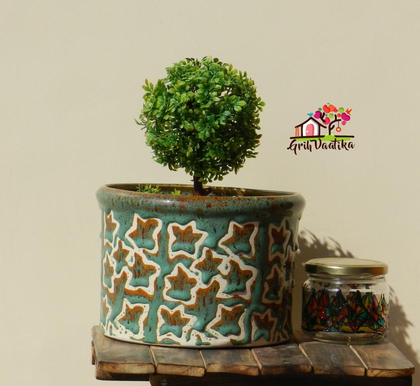 Beautiful Green and Brown Ceramic Planter
