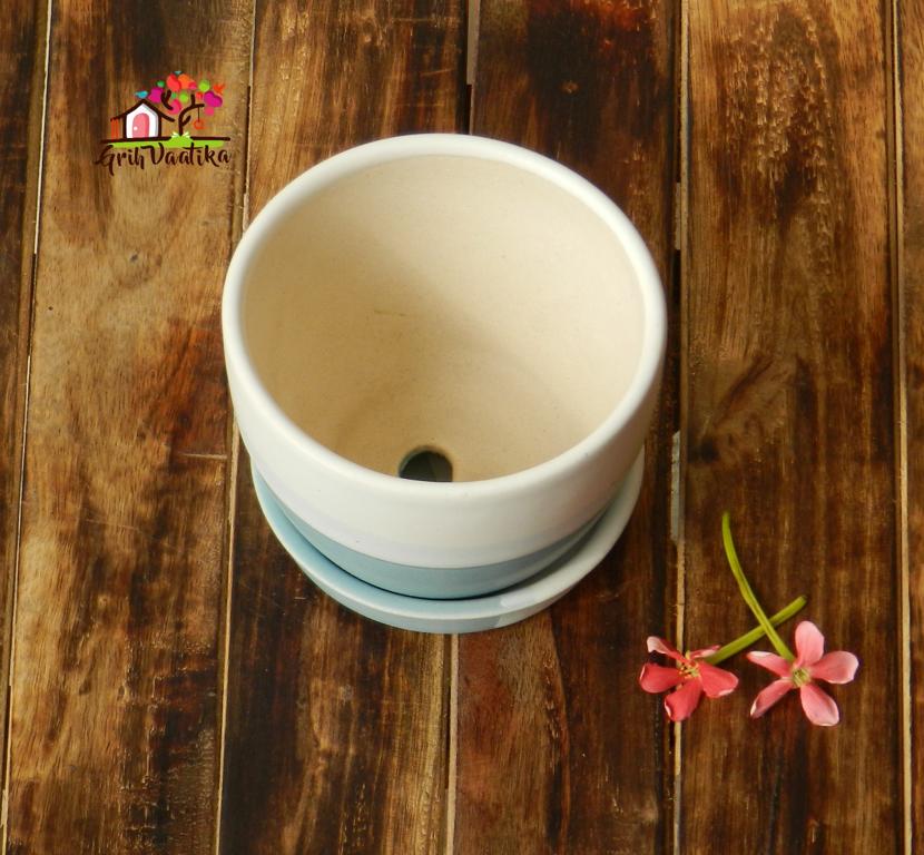 Cup Plate Ceramic Desk Planters - Sky Blue and Off White