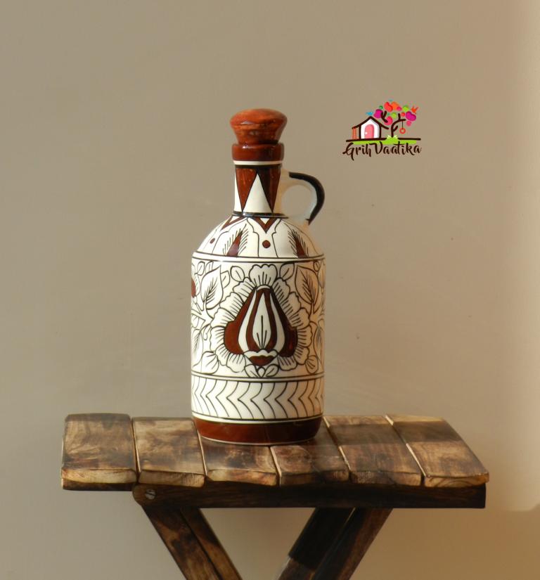 Brown Mughal Art Handcrafted Ceramic Multipurpose Bottle