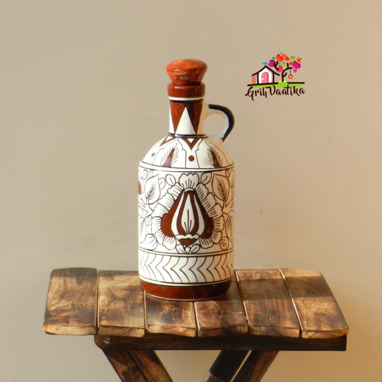 Brown Mughal Art Handcrafted Ceramic Multipurpose Bottle