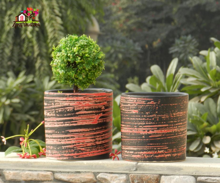 Black and Red Ceramic Planter