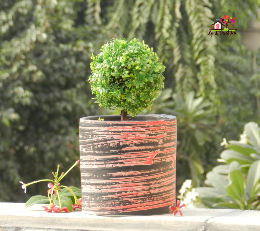 Black and Red Ceramic Planter