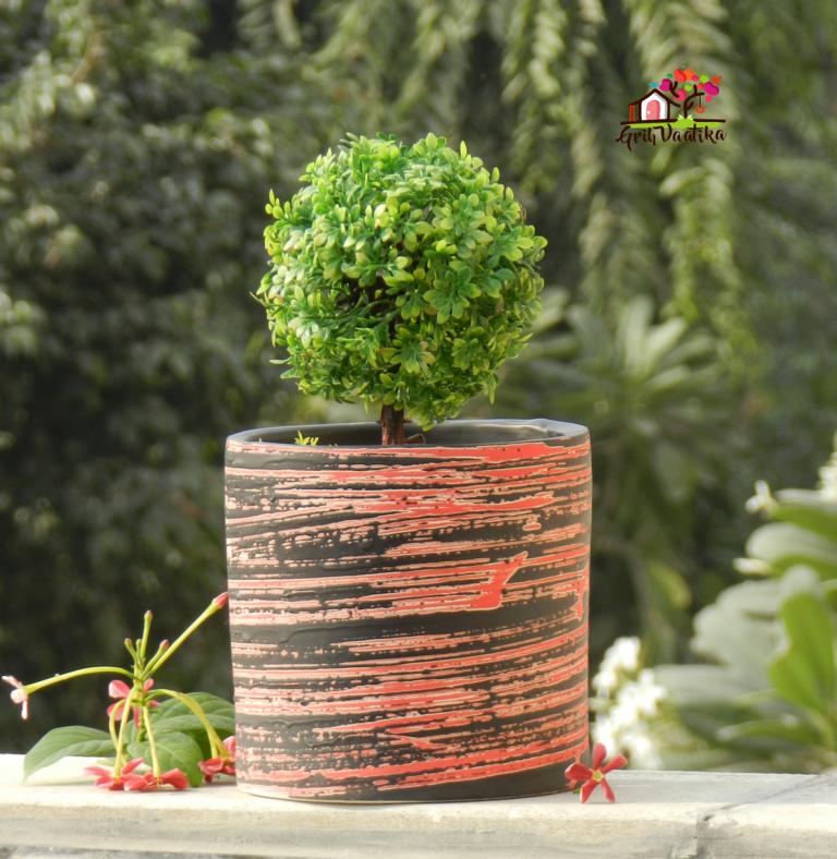Black and Red Ceramic Planter