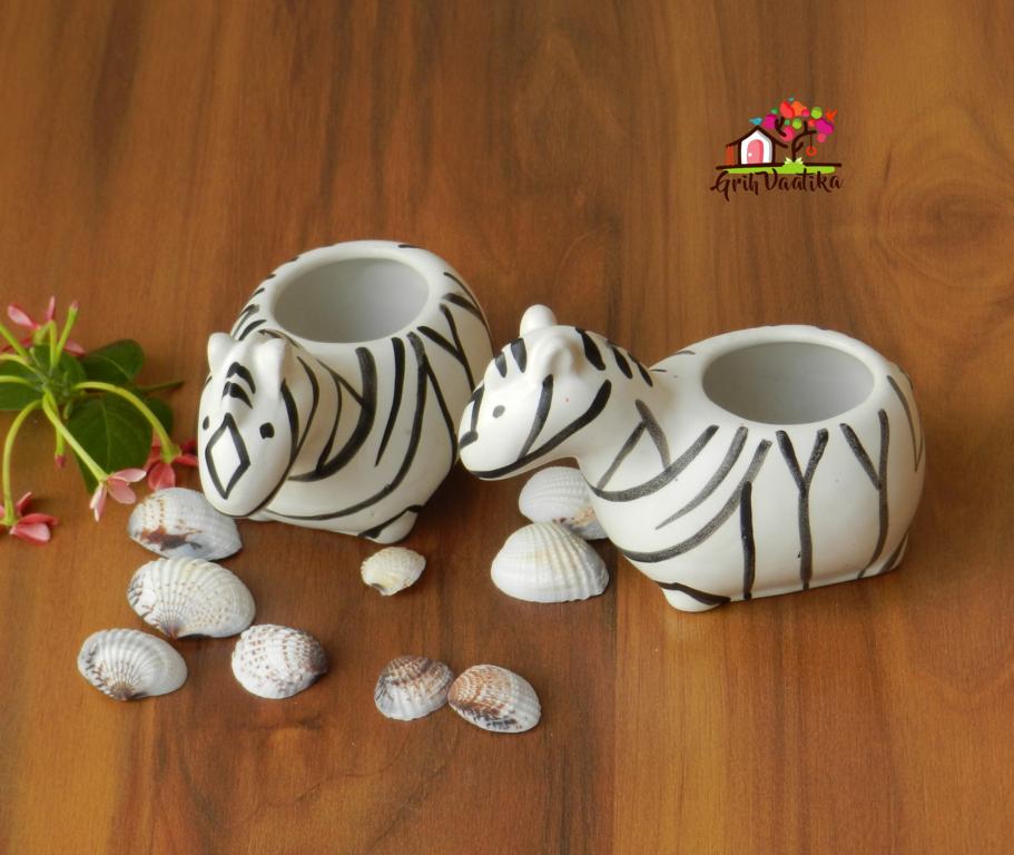 Zebra Ceramic Desk Planters (Set of 2)